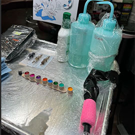 sheila.tattoo's tattoo station is prepared and ready to tattoo the client!