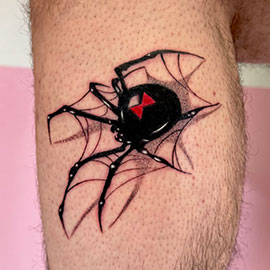 Custom Black Widow Spider blackwork tattoo design by sheila.tattoos at Lights Out Tattoo Santa Cruz CA