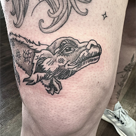 Custom Falcor Never Ending Story Blackwork design by sheila.tattoos Lights Out Tattoo Santa Cruz CA