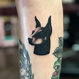 Flash blackwork doberman dog tattoo by sheila.tattoos Lights Out Tattoo Santa Cruz CA